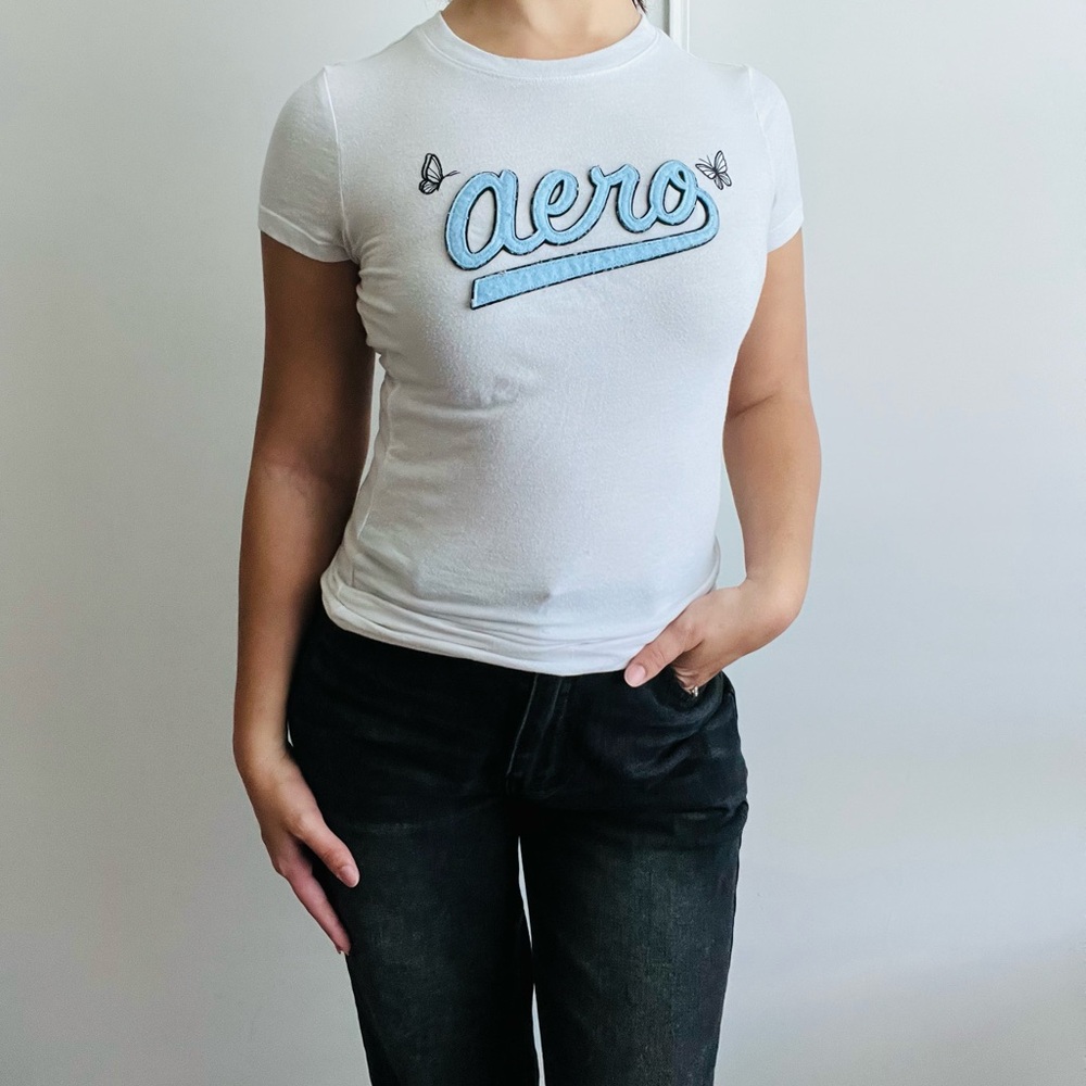 Aeropostale White T-Shirt with butterflies